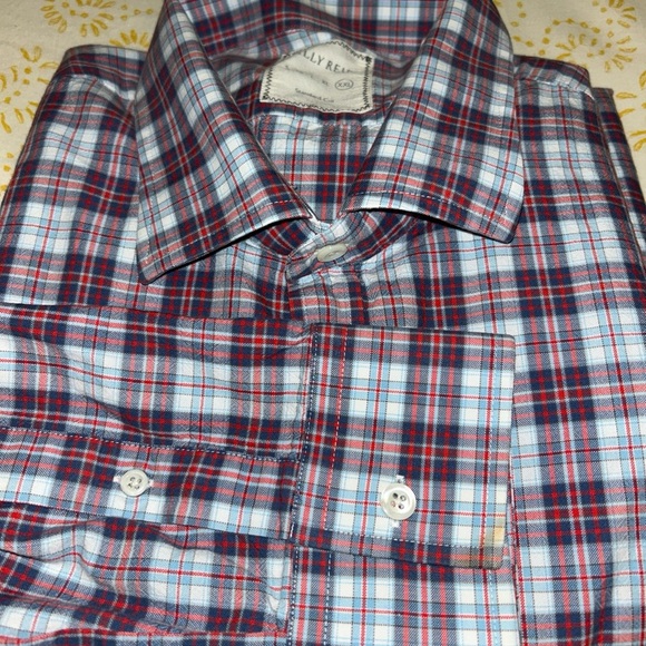 Billy Reid Red and Blue Casual Button Down Shirt - Picture 1 of 5